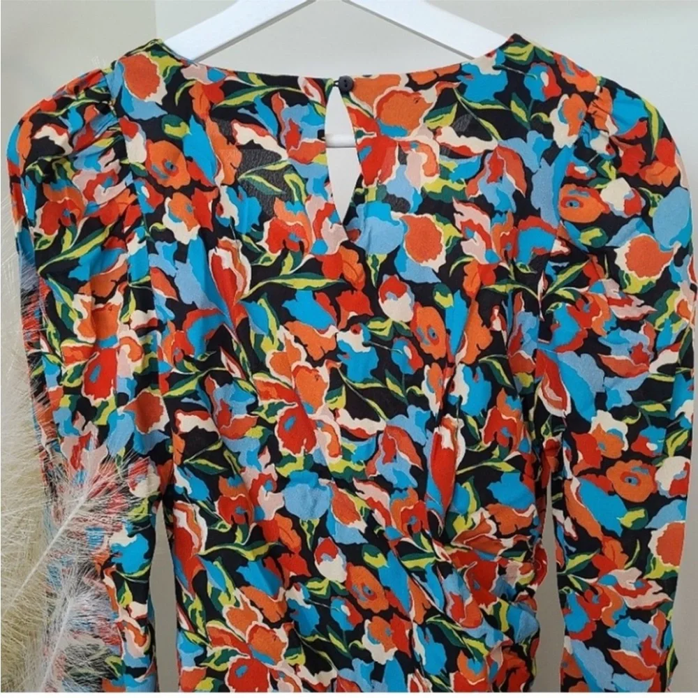 Zara Orange and Blue Puff Sleeve Sheath Dress - Picture 8 of 11